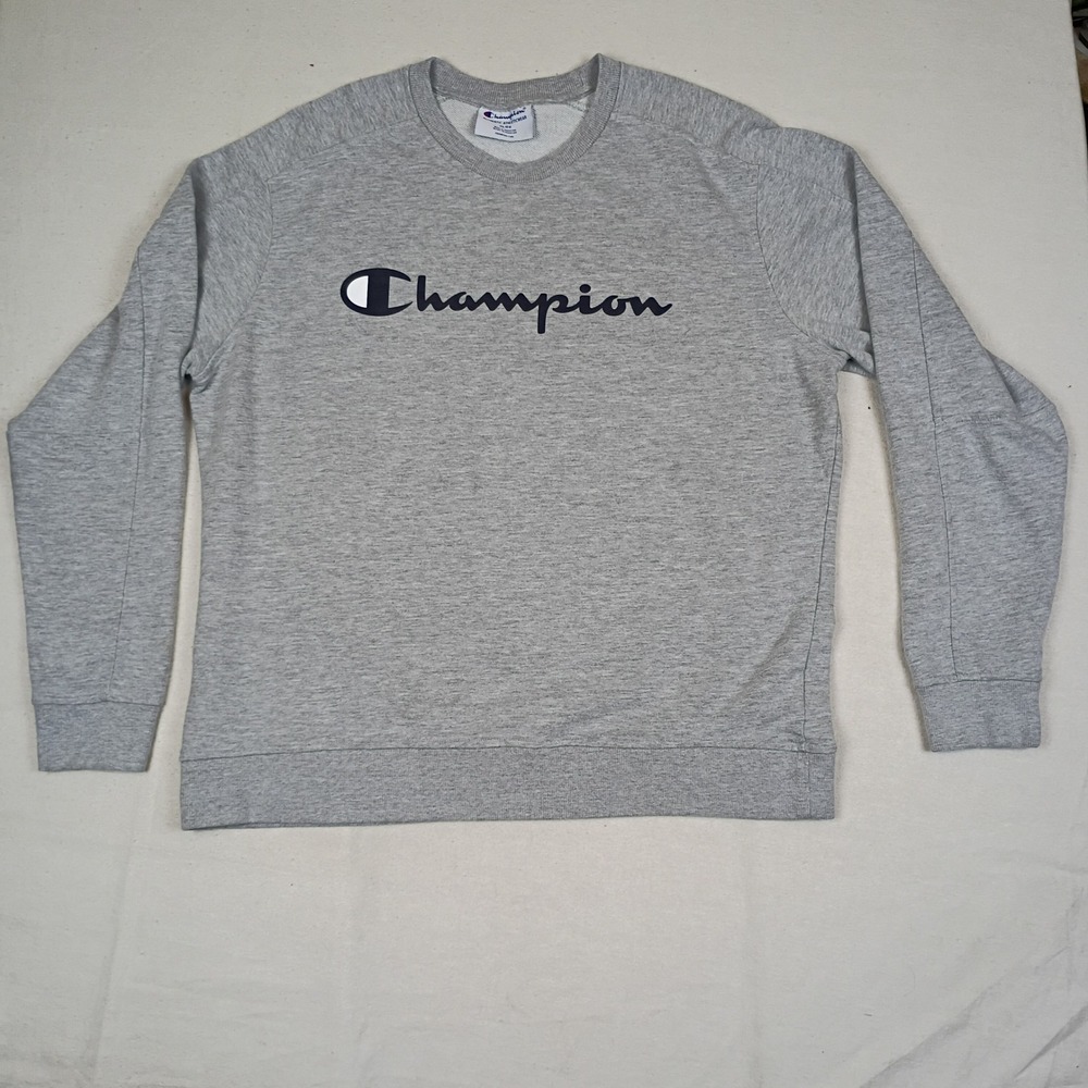 Champion Mens XL Heather Gray Script Logo Crewneck Sweatshirt Authentic Athletic